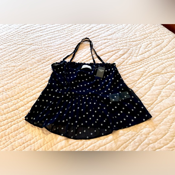 Abercrombie & Fitch Babydoll Cami Style Top Navy and Silver Polka Dot Large NWT - Picture 6 of 13